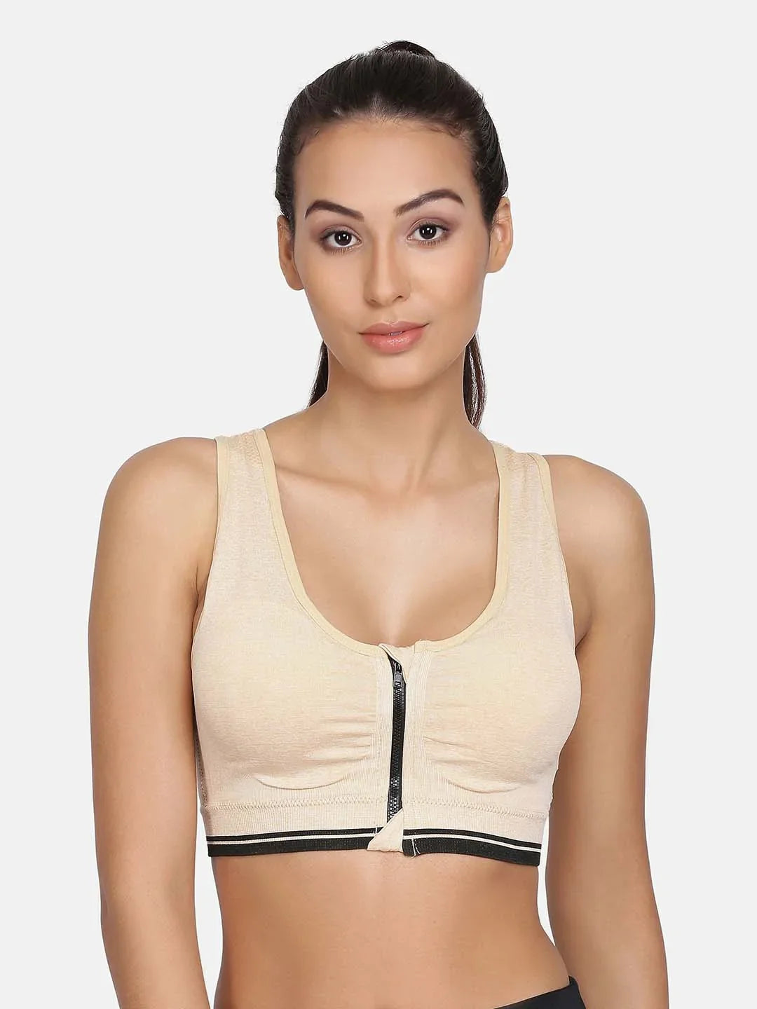 Women's Beige Racerback Medium Impact Sports Bra