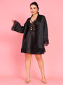 Da Intimo Women's Black 2 Pc Satin Bridal Babydoll Set