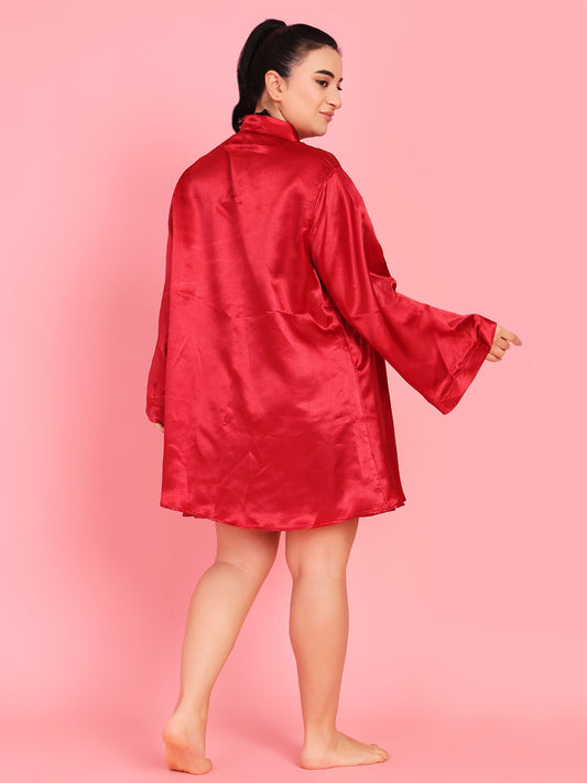 Da Intimo Women's Maroon 2 Pc Satin Bridal Babydoll Set