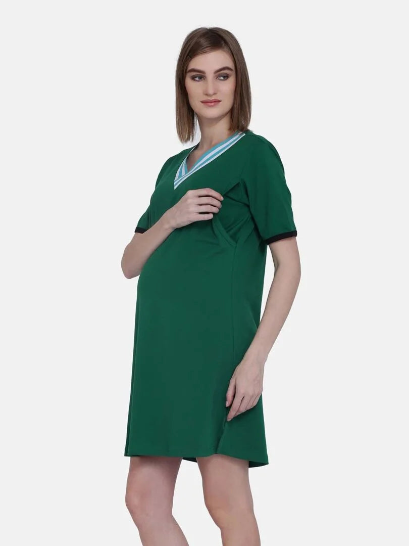 Solid Color Feeding Nightwear Dress - Da Intimo - Lingerie Online Store India