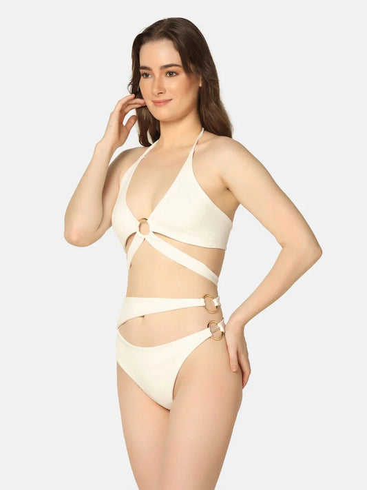 Cut Out Ring Design Stylish Solid Swimwear Set - Da Intimo - Lingerie Online Store India