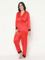 Lace Detail Satin Pajama Set - Da Intimo - Lingerie Online Store India