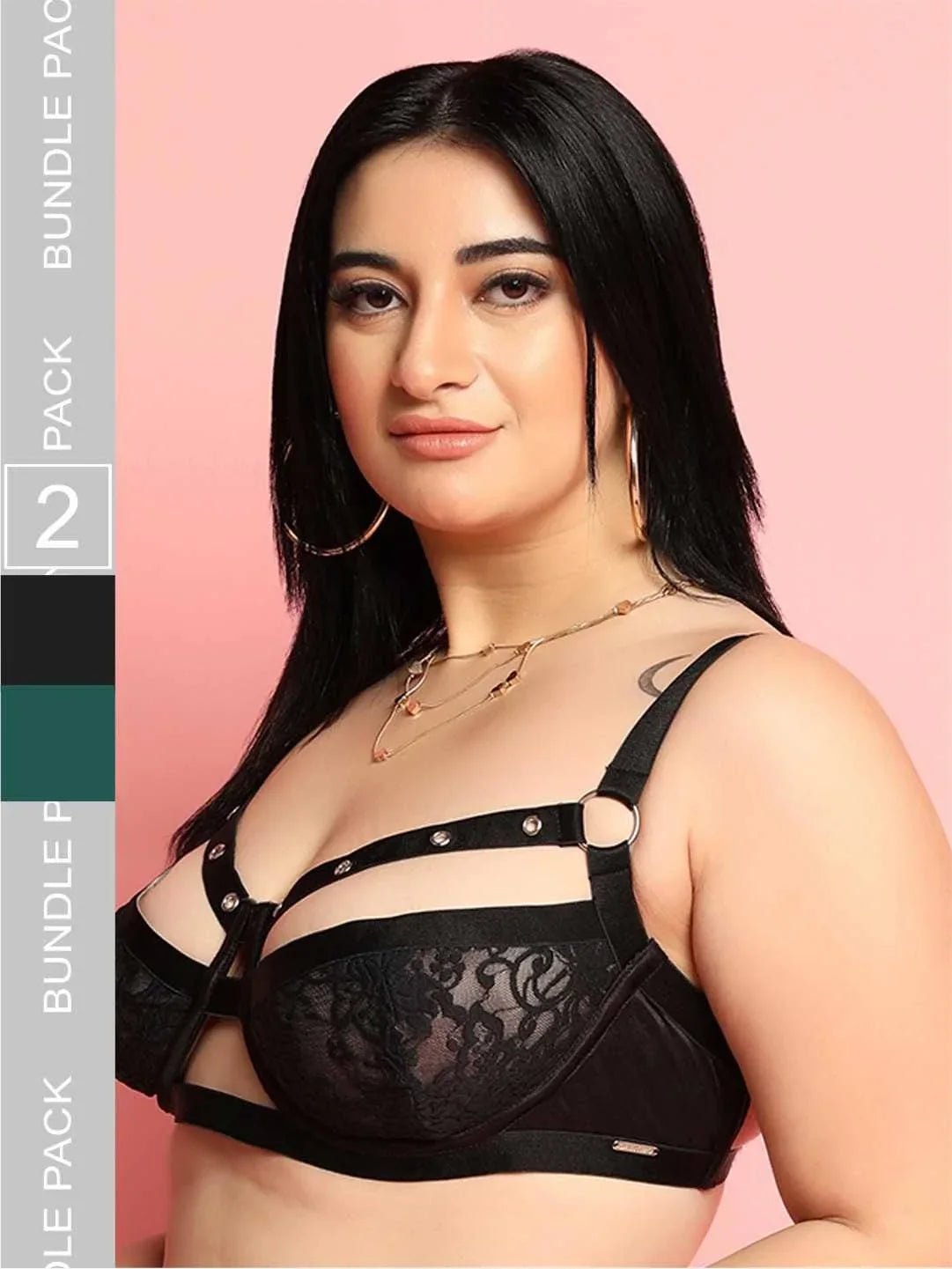 Pack of 2 Rivet Design Underwired Strappy Bra