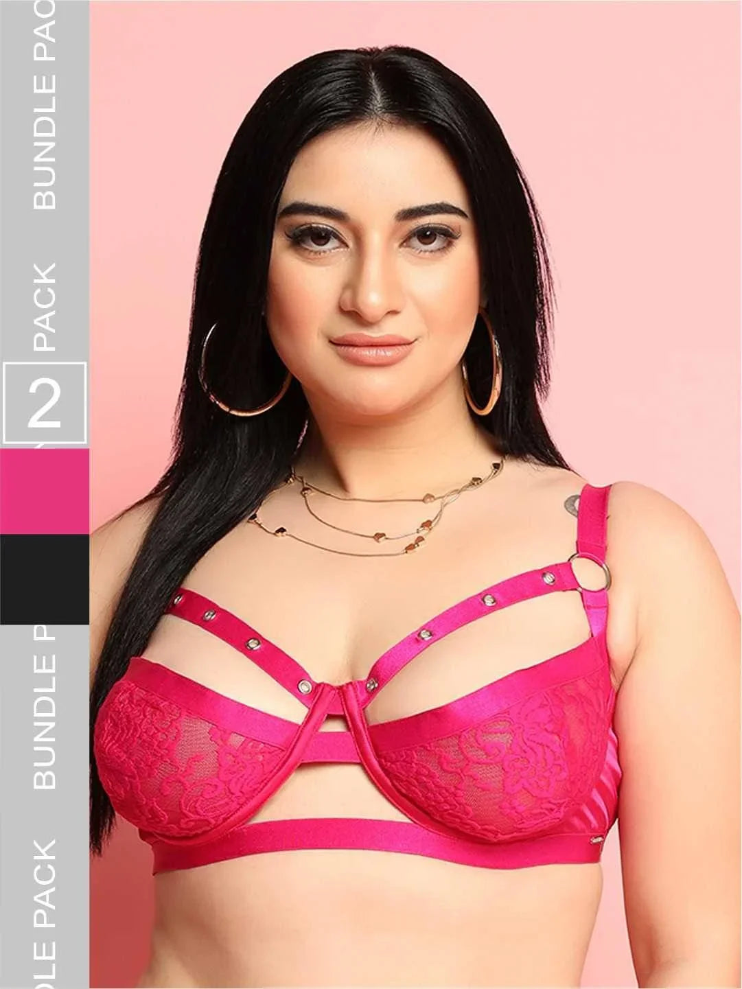 Pack of 2 Rivet Design Underwired Strappy Bra