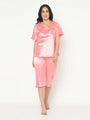 Lace Detail Satin Nightwear Capri Set - Da Intimo - Lingerie Online Store India