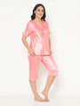 Lace Detail Satin Nightwear Capri Set - Da Intimo - Lingerie Online Store India