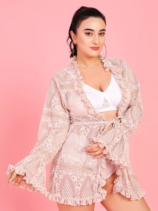 Curvy Love Plus Size Floral Net Shrug - Da Intimo - Lingerie Online Store India
