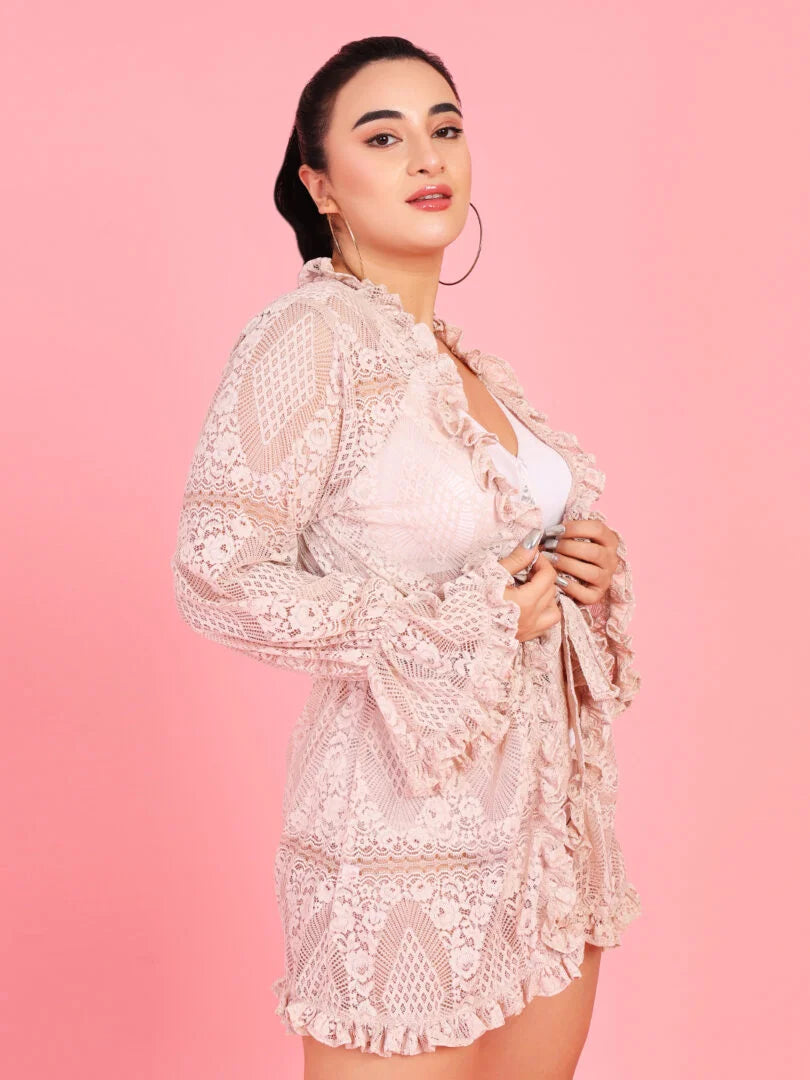 Curvy Love Plus Size Floral Net Shrug - Da Intimo - Lingerie Online Store India