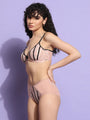 Delicate Lace Stripped Design Lingerie Set with Thong - Da Intimo - Lingerie Online Store India