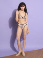 Delicate Lace Stripped Design Lingerie Set with Thong - Da Intimo - Lingerie Online Store India