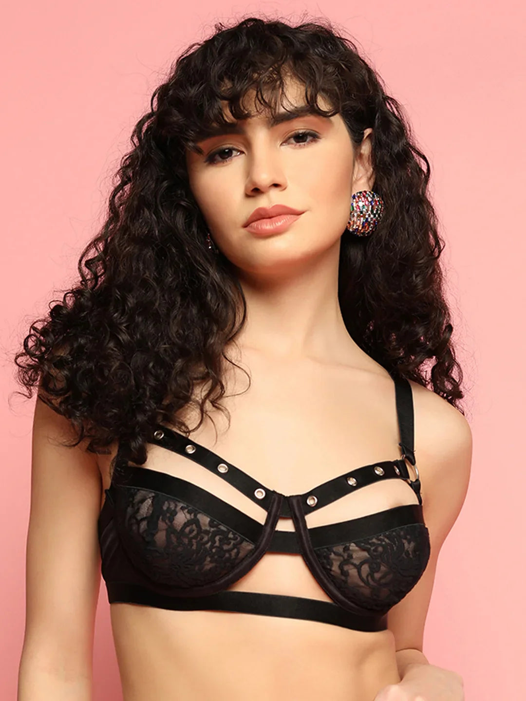 Rivet Design Underwired Strappy Bra