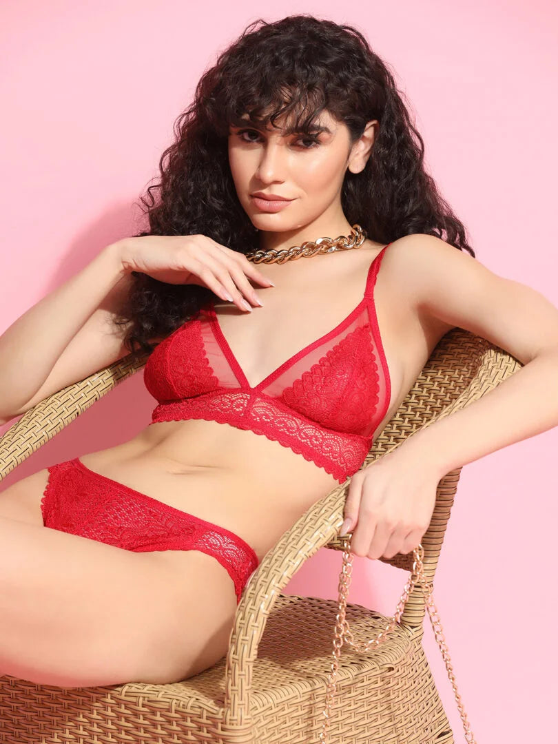 Soft Lace Non Padded Winged Strap Lingerie Set - Da Intimo - Lingerie Online Store India