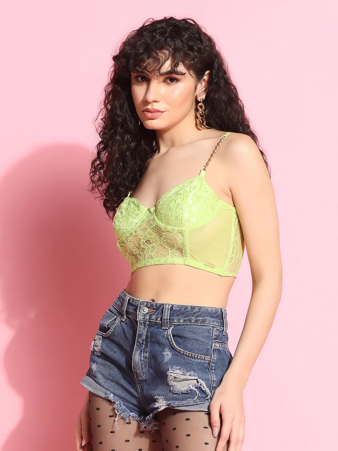 Soft Lace Underwired Chain Strap Design Bralette - Da Intimo - Lingerie Online Store India