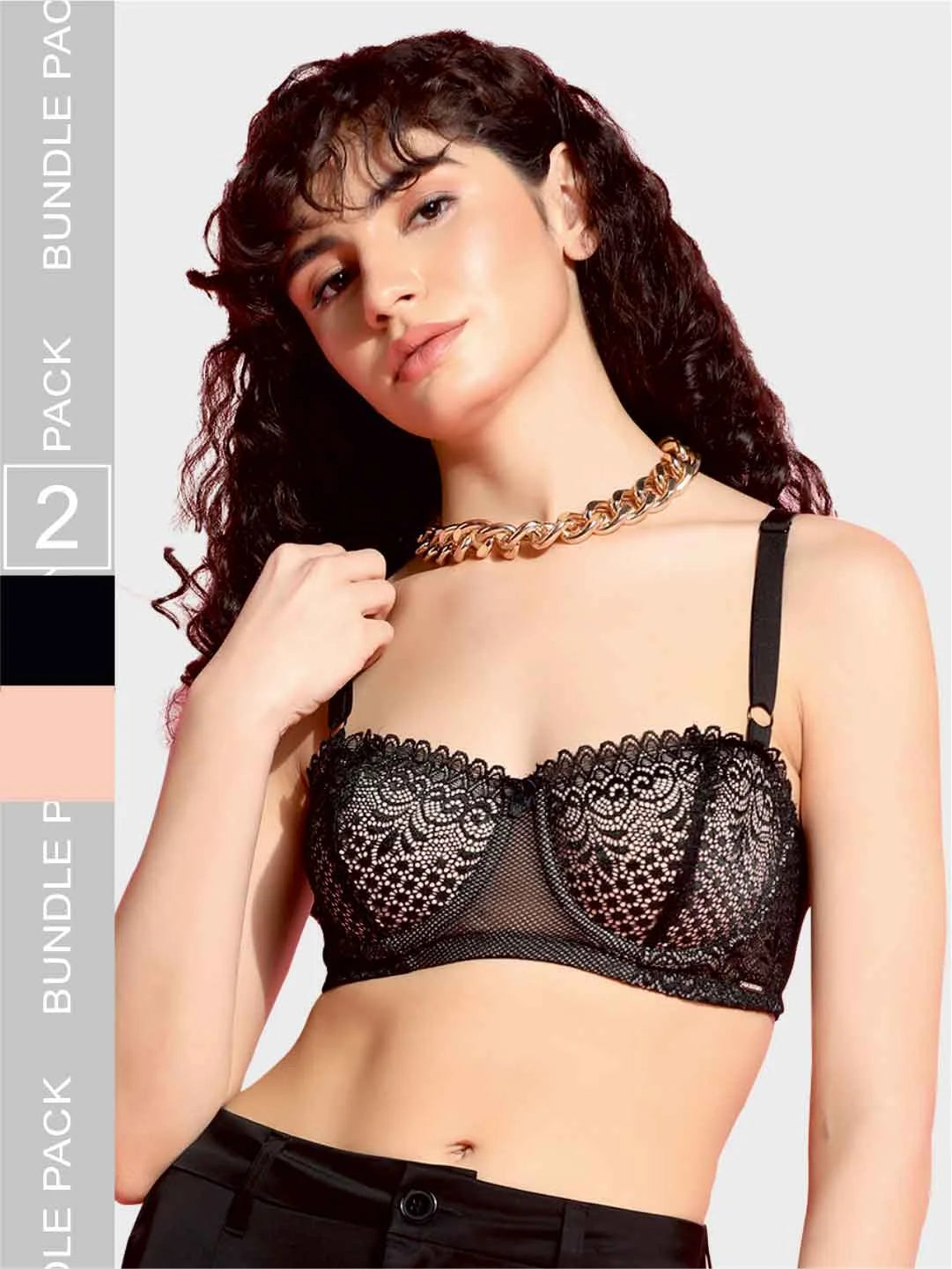 Pack Of 2 Lace Design Underwired Balconette Bra - Daintimo