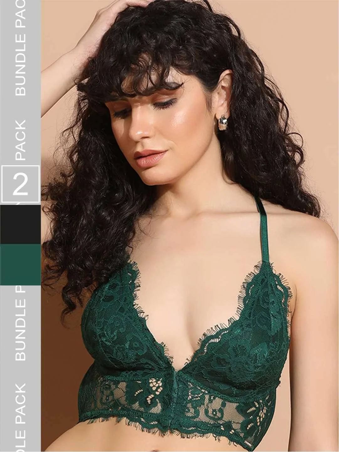 Pack Of 2 Front Open Delicate Lace Bralette - Da Intimo - Lingerie Online Store India