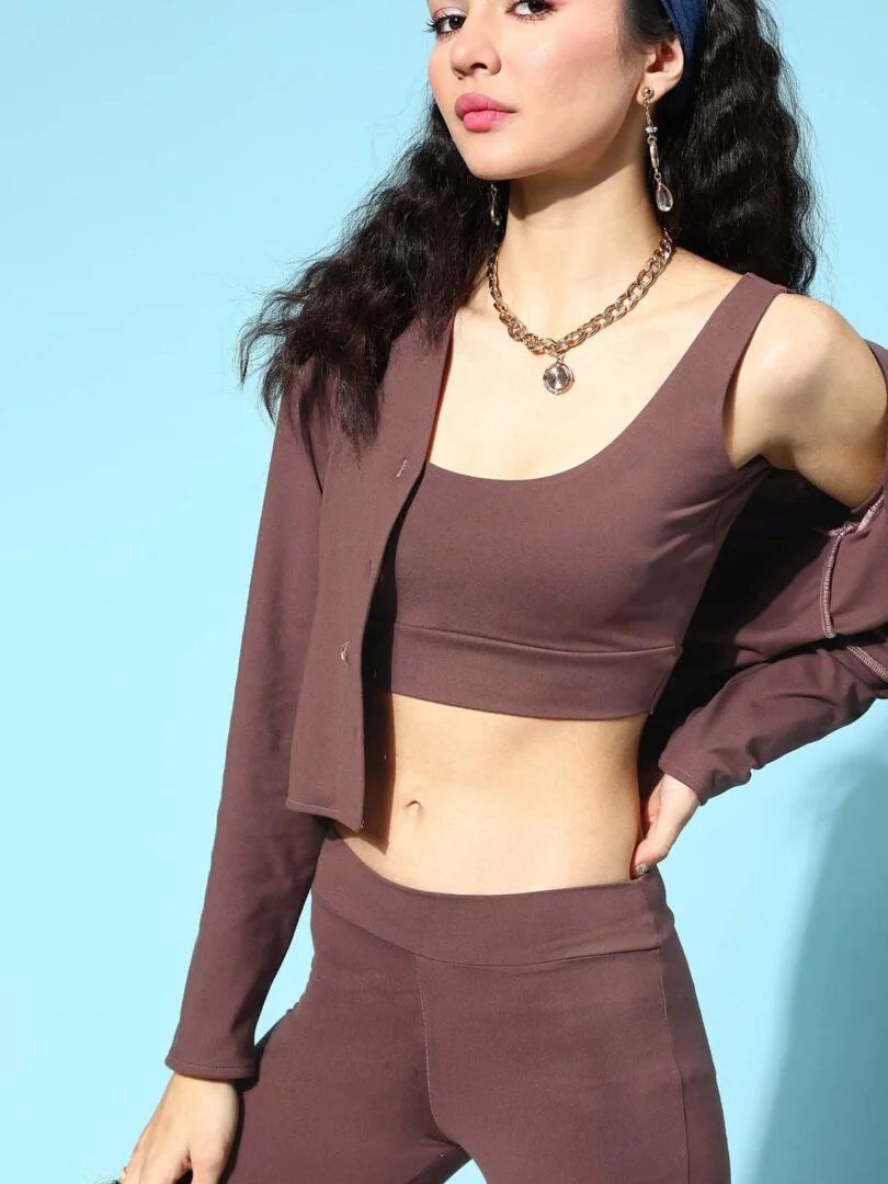 Mauve Three Piece Bra Co-ord Loungewear Sets - Da Intimo - Lingerie Online Store India