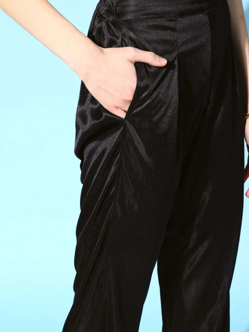 Black Three Piece Satin Bra Co-ord Loungewear Sets - Da Intimo - Lingerie Online Store India