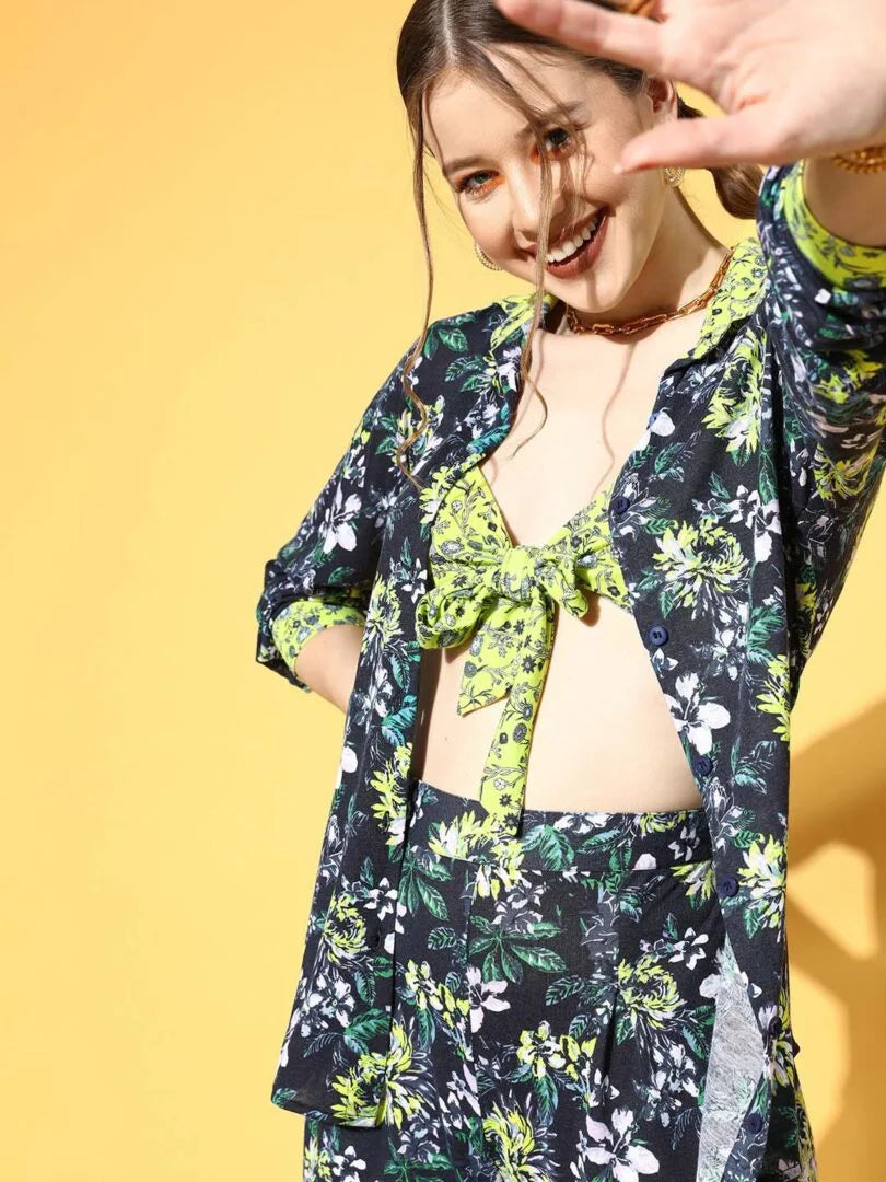 Multi Three Piece Bra Co-ord Loungewear Sets - Da Intimo - Lingerie Online Store India