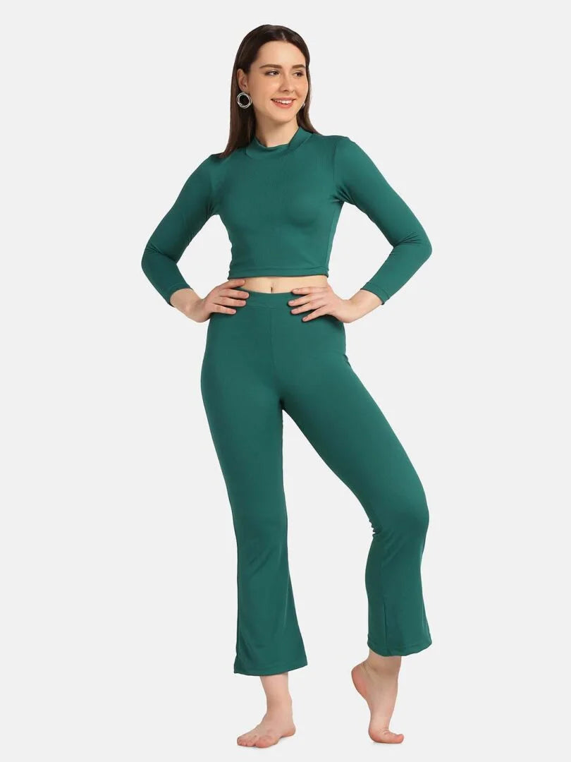 Turtle Neck Crop Top Loungewear Set - Da Intimo - Lingerie Online Store India