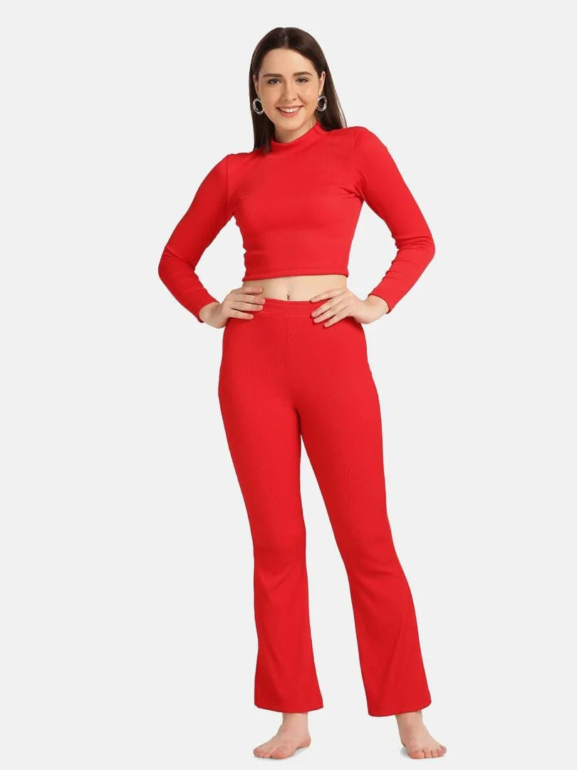 Turtle Neck Crop Top Loungewear Set - Da Intimo - Lingerie Online Store India