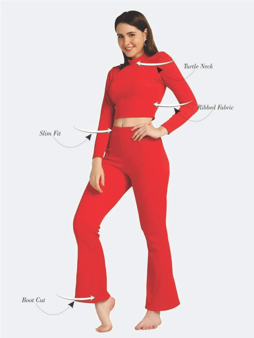 Turtle Neck Crop Top Loungewear Set - Da Intimo - Lingerie Online Store India
