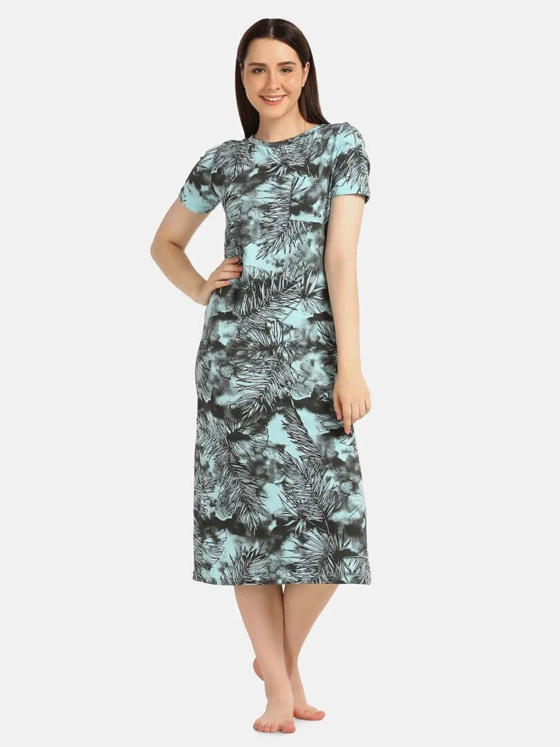 Leaf Printed Long Lounge Maxi T-shirt - Da Intimo - Lingerie Online Store India