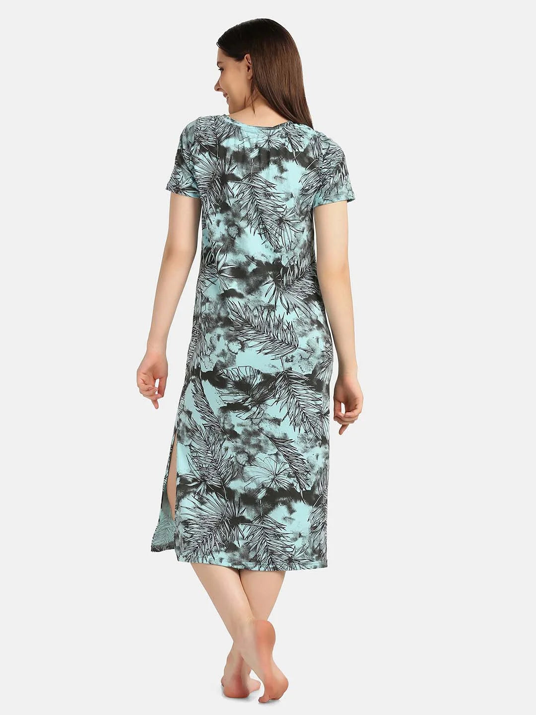 Leaf Printed Long Lounge Maxi T-shirt - Da Intimo - Lingerie Online Store India