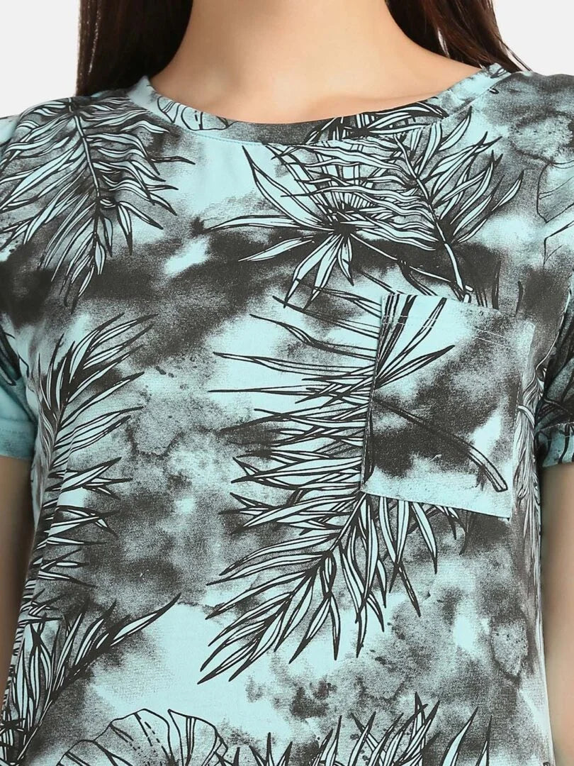 Leaf Printed Long Lounge Maxi T-shirt - Da Intimo - Lingerie Online Store India