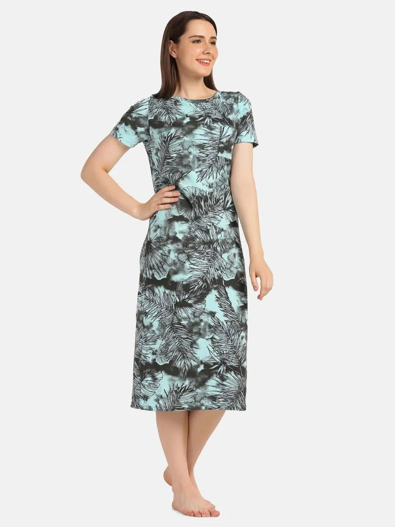 Leaf Printed Long Lounge Maxi T-shirt - Da Intimo - Lingerie Online Store India