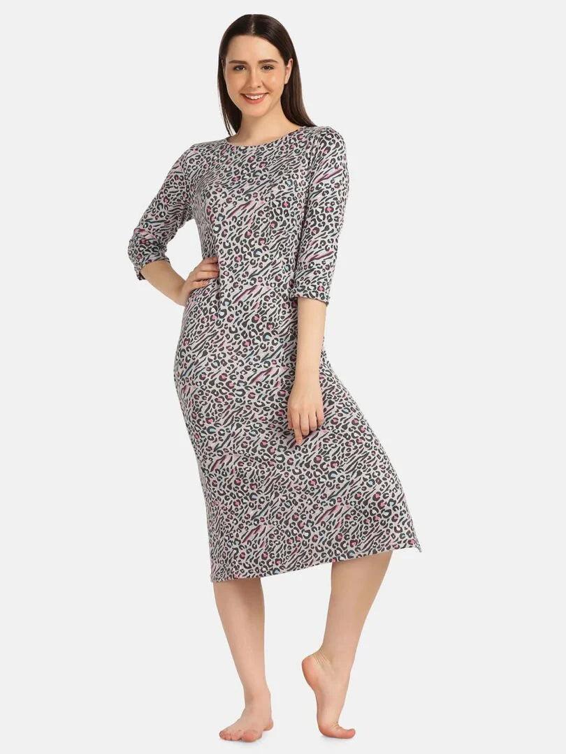 Animal Printed Long Lounge Maxi T-shirt - Da Intimo - Lingerie Online Store India