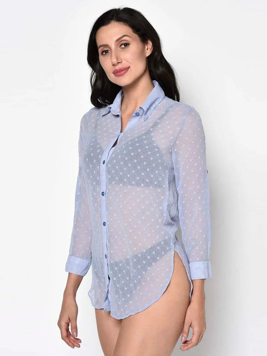 Grey Self Design Dobby Swim Wear Shirt - Da Intimo - Lingerie Online Store India