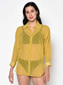 Yellow Self Design Dobby Swim Wear Shirt - Da Intimo - Lingerie Online Store India