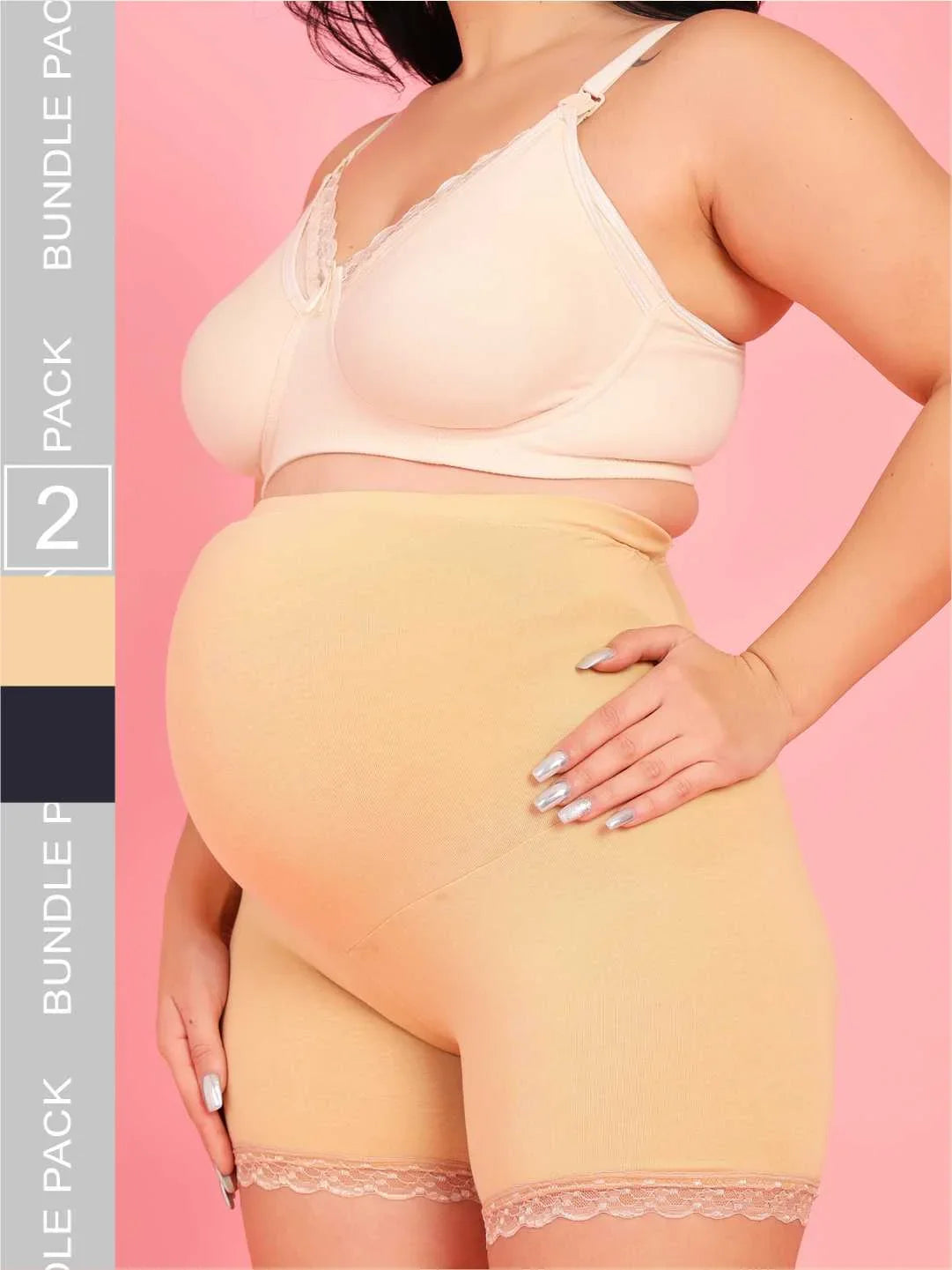 Mamma Presto Pack of 2 Soft Cotton Solid Maternity BoyShorts