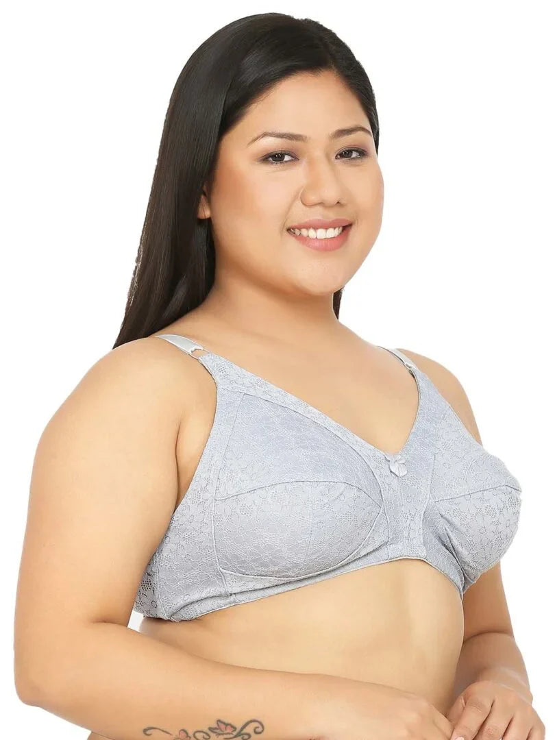 Grey Plus Size Non Padded Full Coverage Everyday Bra - Da Intimo - Lingerie Online Store India