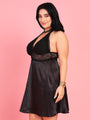 Da Intimo Women's Black 2 Pc Satin Bridal Babydoll Set