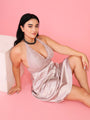 Da Intimo Women's Champange Gold 2 Pc Satin Bridal Babydoll Set