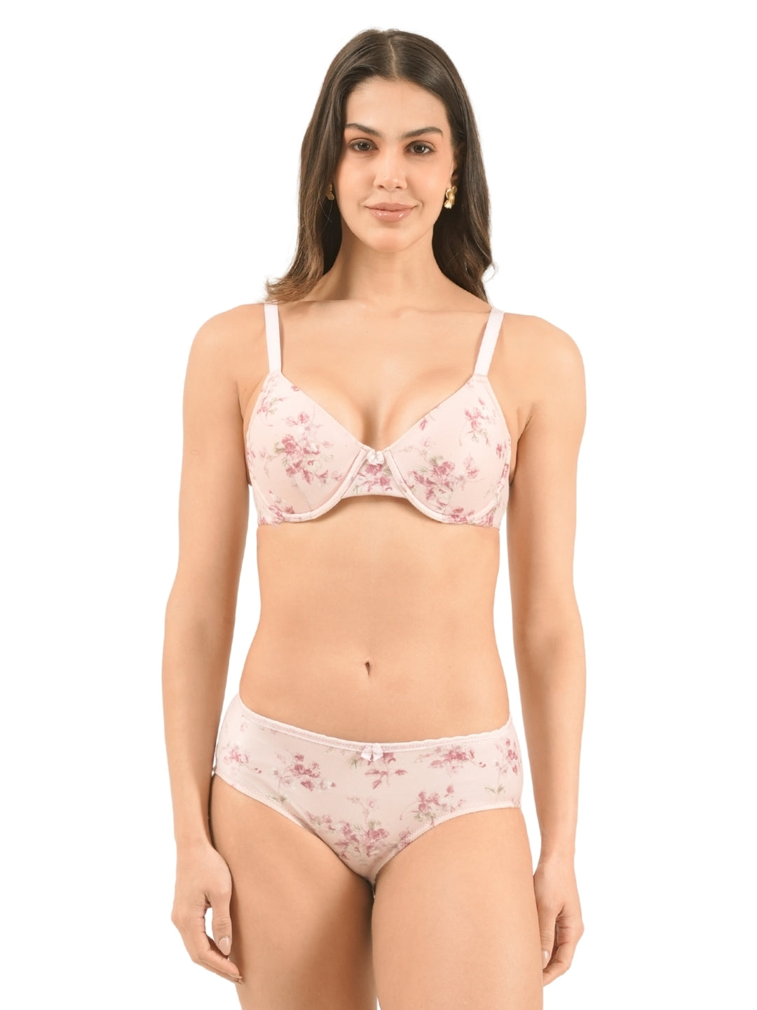 Floral Printed Cotton Under Wired Padded Full Coverage Bra & Panty Set