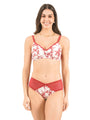 Floral Printed Cotton Mesh Padded Full Coverage Bra & Panty Set with Lace Detailing