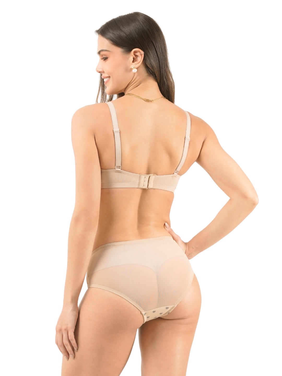 Padded Cotton & Mesh Full Coverage Bra & Panty Set with Heart Print