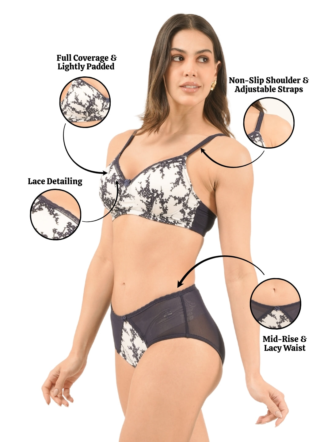 Floral Printed Cotton Wired Padded Full Coverage Bra & Panty Set