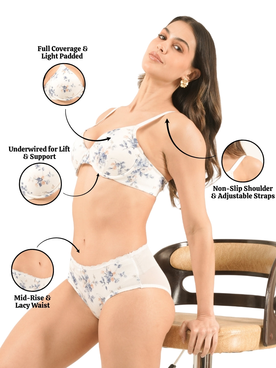 Floral Printed Cotton Wired Padded Full Coverage Bra & Panty Set