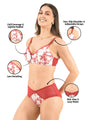 Floral Printed Cotton Mesh Padded Full Coverage Bra & Panty Set with Lace Detailing