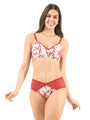 Floral Printed Cotton Mesh Padded Full Coverage Bra & Panty Set with Lace Detailing