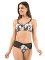 Floral Printed Cotton Mesh Padded Full Coverage Bra & Panty Set with Lace Detailing