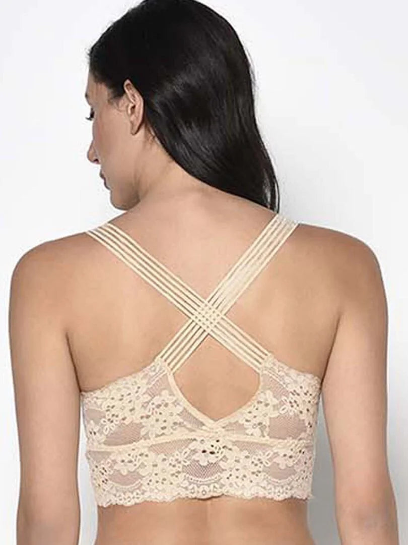 Beige Lacy Criss Cross Pretty Back Bralette - Da Intimo - Lingerie Online Store India