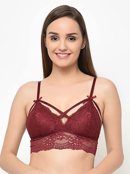 Maroon Smooth Lace Cage Bralette - Da Intimo - Lingerie Online Store India