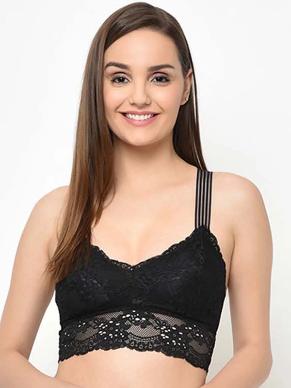 Black Lacy Criss Cross Pretty Back Bralette - Da Intimo - Lingerie Online Store India