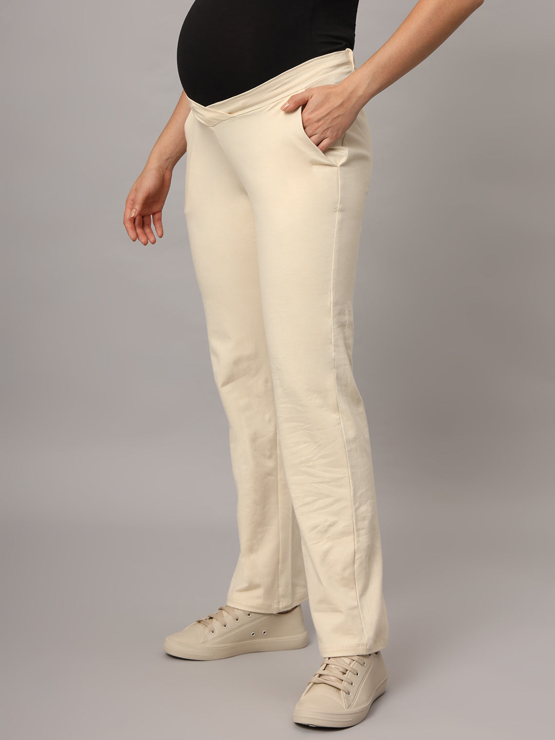 Mamma Presto Low Waist Offwhite Maternity Trousers