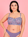 Embroidery Design Underwired Full Coverage Blue Balconette Bra