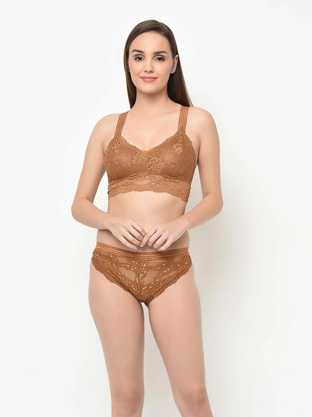 Mustard Lacy Criss Cross Pretty Back Bralette - Da Intimo - Lingerie Online Store India